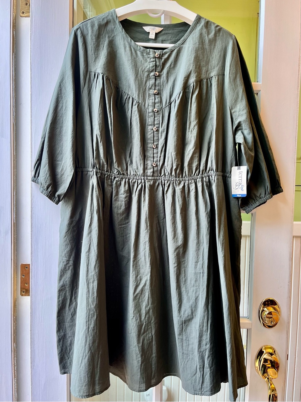 Terra & Sky Olive Green Button-Front Dress for Summer - Picture 1 of 9